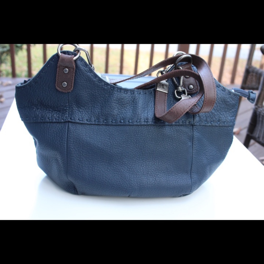 The Sak Navy Hobo Shoulder Bag with Brown Straps